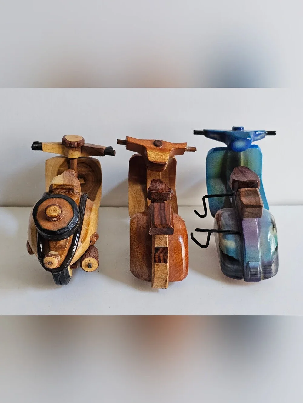 Motorcycle Vintage Wood Carved Vespa Craft Miniature Folk Art Collectible Lot 3